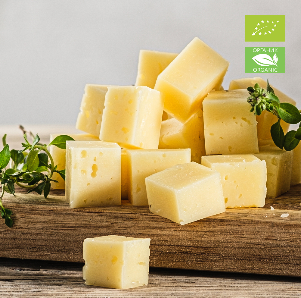 Сыр твердый "Монтазио выдержанный 12 месяцев" м.д.ж. в сухом веществе 55 % ОРГАНИК